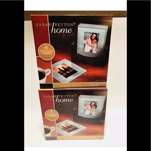 Sarah Peyton Glass Coasters With Wood Holder New